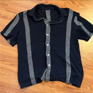 Unbranded Mens Navy Stripe Short Sleeve Button Down Top Sz S Beach Resort Travel